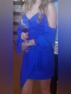 Adelyn Rae Cobalt Blue Cold-Shoulder Wrap Dress